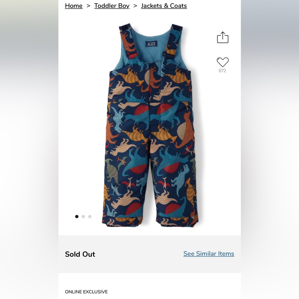 Toddler Boys Dino Snow Overalls